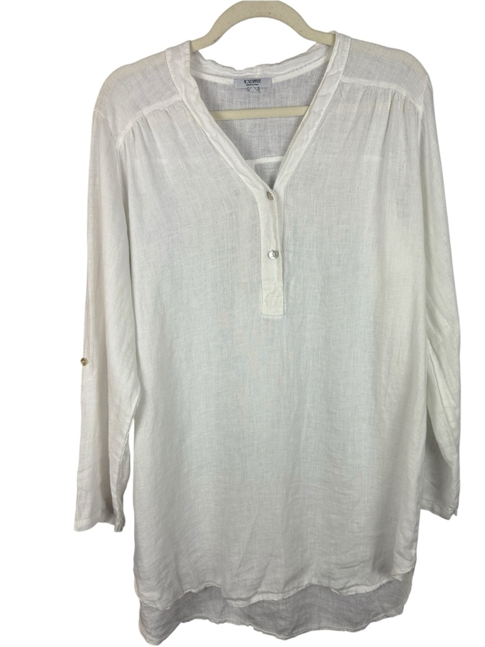 ROSEMARINE Made in Italy White Linen Tunic Henley Blouse Made in Italy Size L